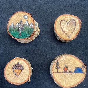 Free hand Wood burnt magnets