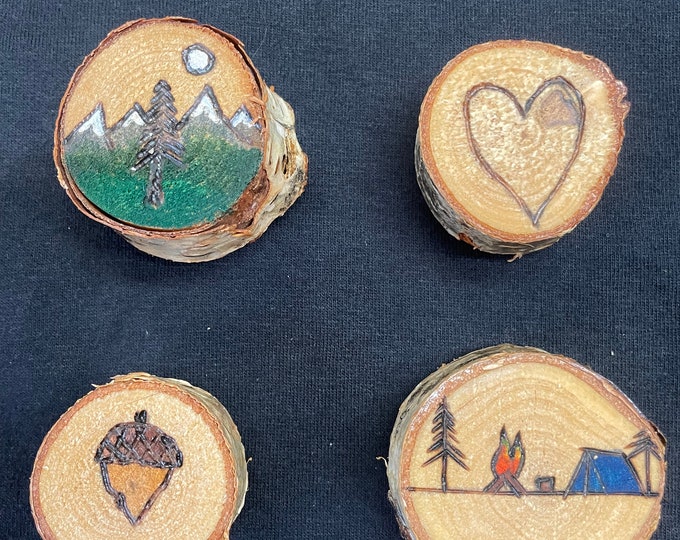 Free hand Wood burnt magnets
