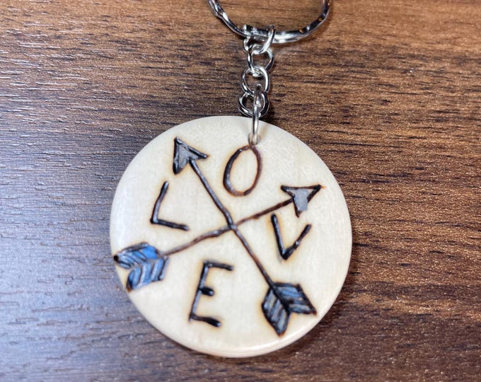 Arrow Love Wood burnt and painted by hand keychain!