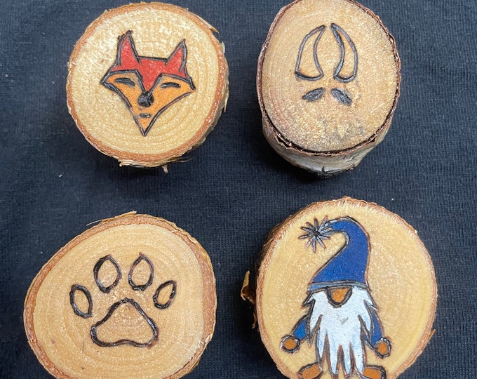 Free hand Wood burnt magnets