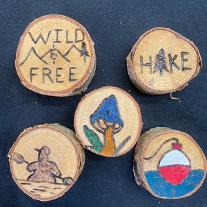 Free hand Wood burnt magnets