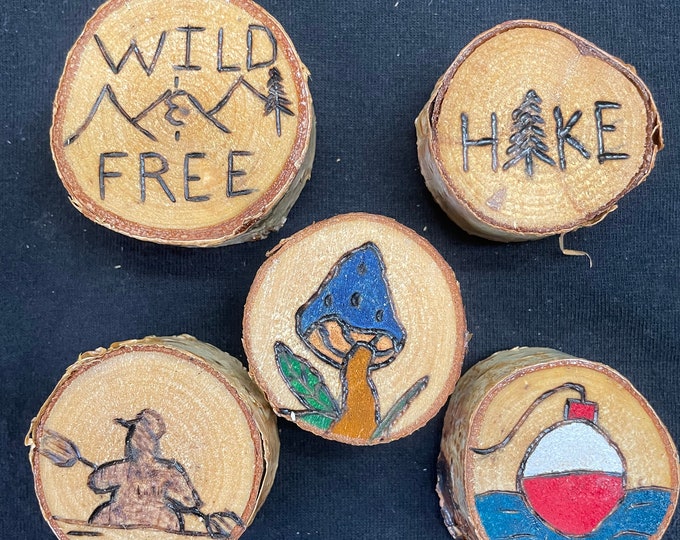 Free hand Wood burnt magnets
