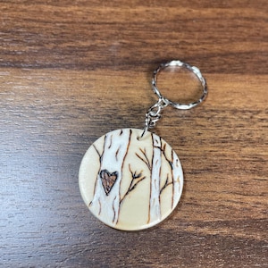 Wood burnt and painted by hand keychain!