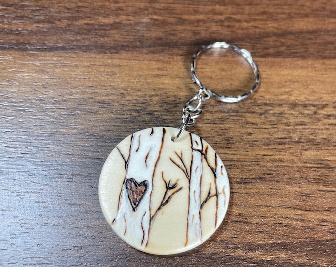 Wood burnt and painted by hand keychain!
