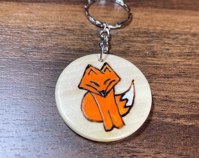 Wood burnt and painted by hand keychain!