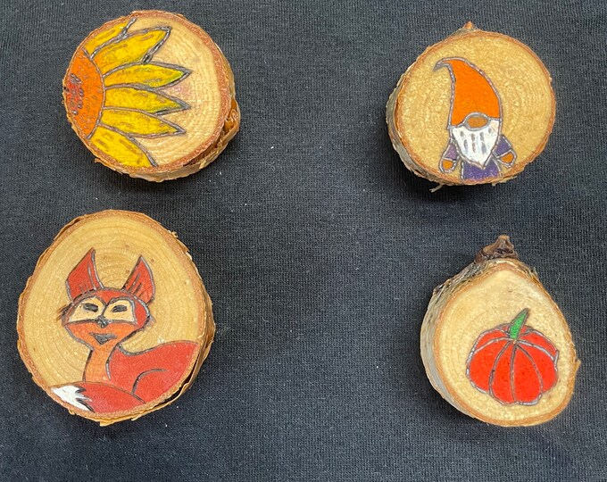 Free hand Wood burnt magnets