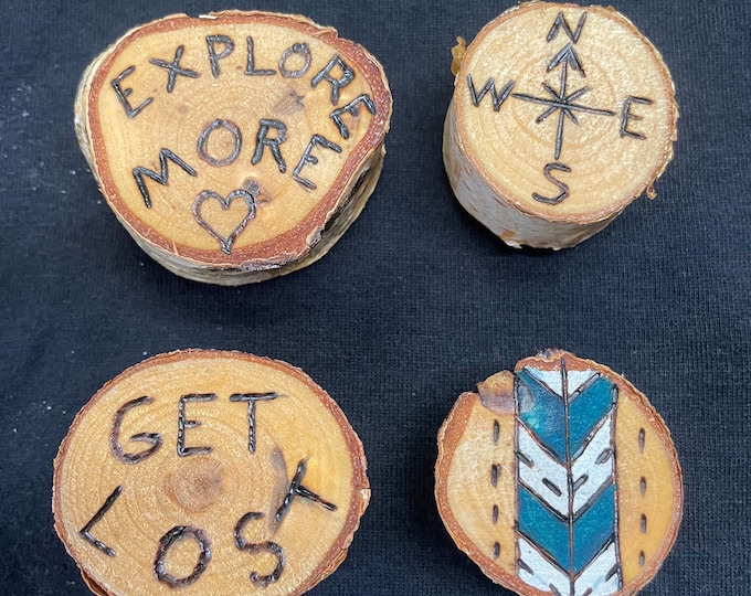 Free hand Wood burnt magnets