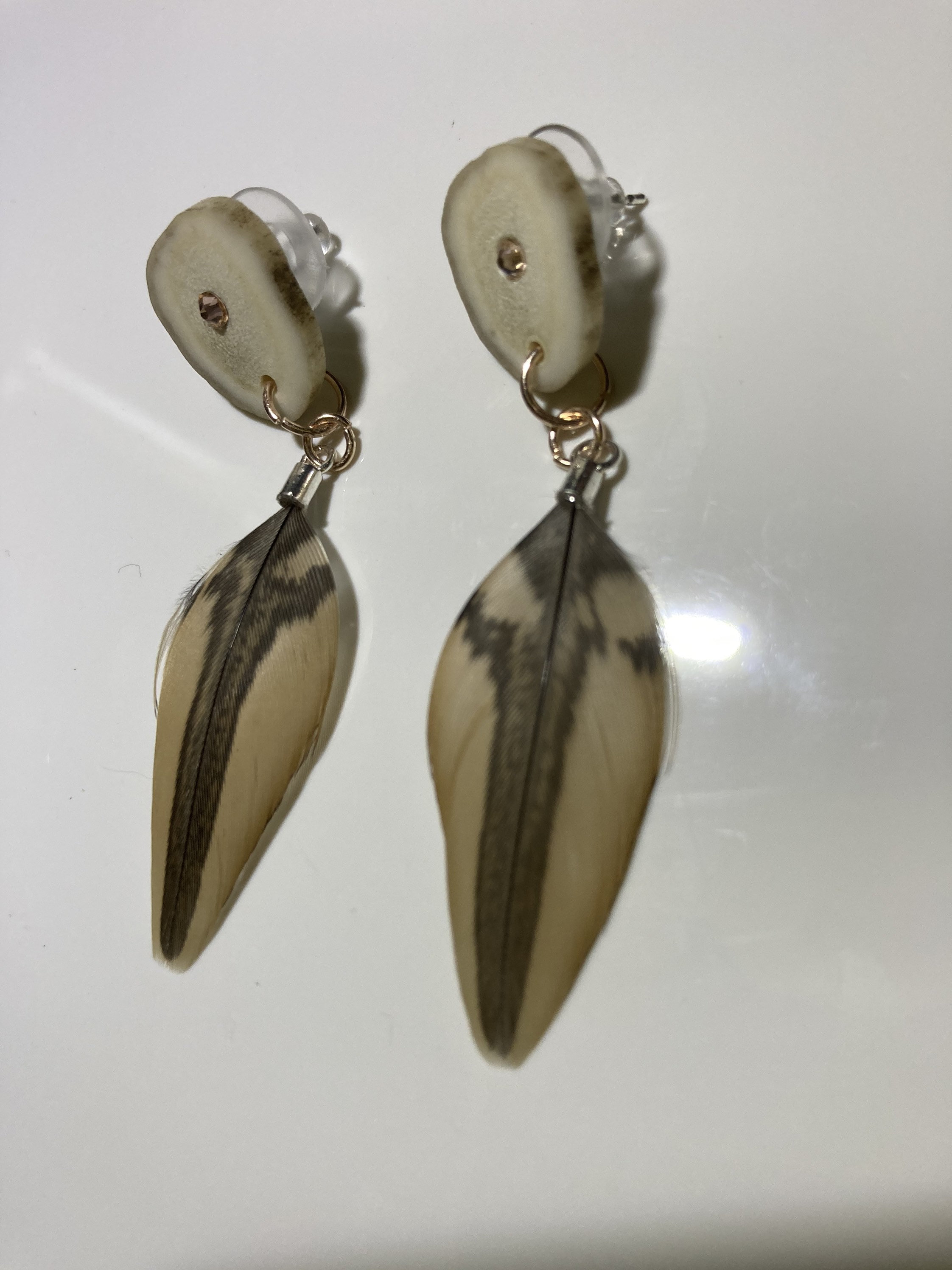 Antler and quail feather earrings Etsy
