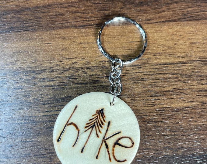 Hike Wood burnt and painted by hand keychain!