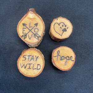 Free hand Wood burnt magnets