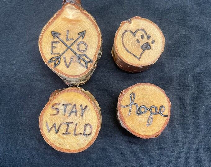 Free hand Wood burnt magnets