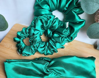 Accesorios para el cabello de novia hechos a mano en satén verde brillante