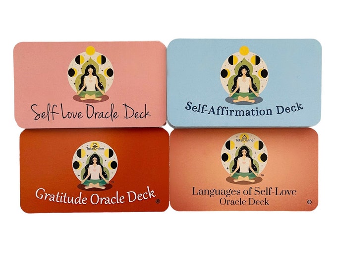 Self-Love, Self-Affirmation, Gratitude & Languages of Self-Love Oracle Decks (4 total, travel sizes).
