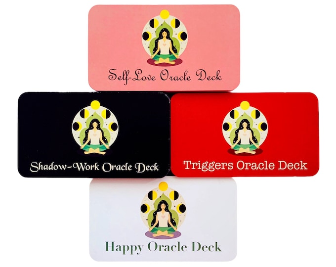 Self-Love, Shadow-Work, Triggers, & Happy Decks (4 total, travel sizes).