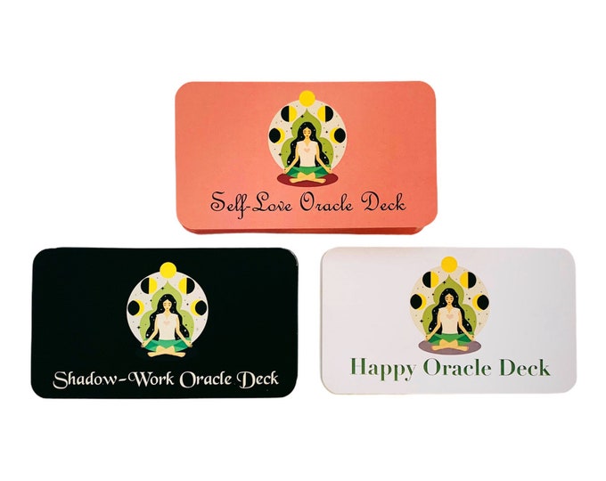 Self-Love, Shadow-Work & Happy Oracle Decks (3 total, travel sizes).
