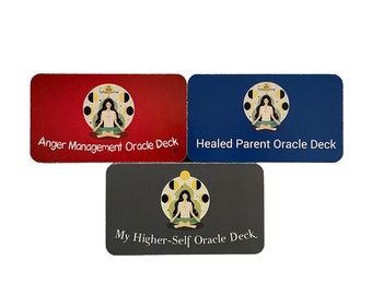 Anger Management, Healed Parent & My Higher-Self Oracle Decks (3 total, travel sizes).