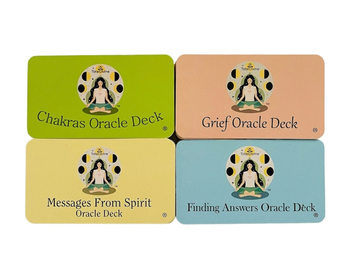 Chakras, Messages From Spirit, Grief, and Finding Answers Oracle Decks (4 total travel size).