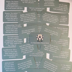 May include: A set of green cards with white text, each card features a different affirmation or question related to codependency. The cards are designed to help individuals explore their relationships and identify unhealthy patterns.