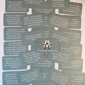 May include: A set of green cards with white text, each card features a different affirmation or question related to codependency. The cards are designed to help individuals explore their relationships and identify unhealthy patterns.