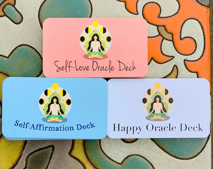 Self-Love, Self-Affirmation and Happy Oracle Deck (3 total, travel sizes).