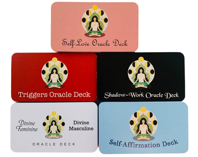 Self-Love, Shadow-Work, Triggers, Self-Affirmation and DF & DM Oracle Decks (5 total, travel sizes).