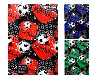 Cuaderno A4 de tapa dura, 160 páginas, cosido con hilo, diseño de fútbol con margen y tapas rayadas, cuaderno para escribir
