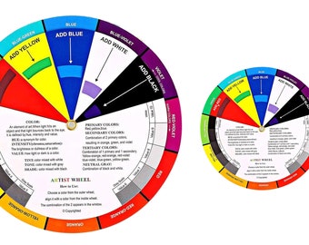Guía de aprendizaje de mezcla de rueda de colores Tabla de enseñanza de arte para artistas profesionales, estudiantes y aficionados a la pintura -2 piezas (diferentes tamaños)