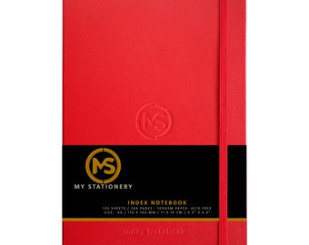 Index Notebook Hardback Leatherette Cover 8mm Ruled Margin A-Z Tabs 264 Pages 100 GSM White Paper – 11 X 16 cm Index Notebook