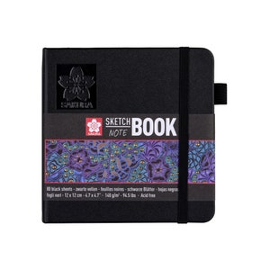 Sakura Sketchbook 80 Sheets 140g Black Pages - 12 X 12 CM Square Black Cover Notebook