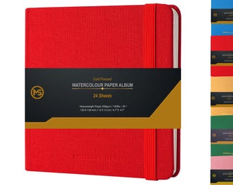 Watercolour Sketchbook Premium 300gsm /140lb 100% Cotton Paper 24 Sheets Off-White Cold-Pressed 4.7" X 4.7" for Artists-Linen Fabric Cover