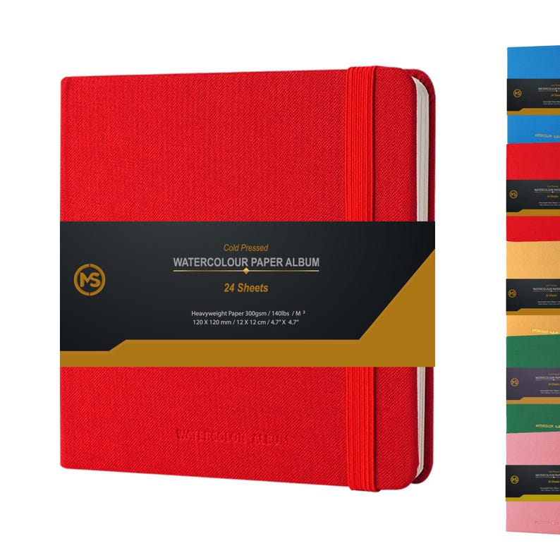 Puede incluir: &Aacute;lbum de papel para acuarela rojo con 24 hojas de papel grueso, prensado en fr&iacute;o. El &aacute;lbum mide 12 x 12 cm y est&aacute; hecho por MS.