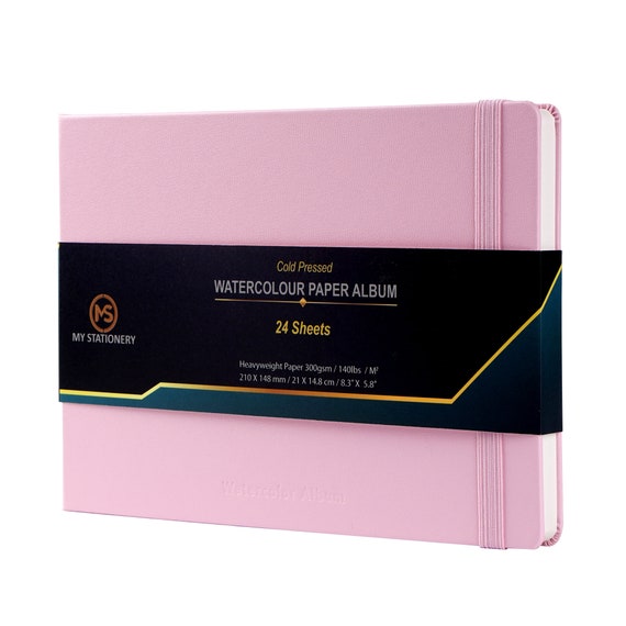 A5 Watercolour Pad Cold Pressed Hardcover Glue Bound Paper Album 140lb (300gsm) 100% Cotton Ivory Colour Paper Journal – 24 Sheets