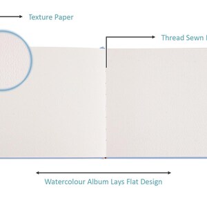 May include: A white watercolour album with a textured paper cover. The album has a thread-sewn binding and lays flat when open. The text "Watercolour Album Lays Flat Design" is printed on the bottom of the image.