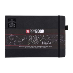 Cuaderno de bocetos Sakura, 80 hojas, 140 g, páginas negras, 21 x 14,8 cm, tapa dura negra