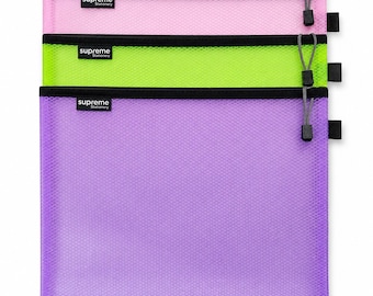 A4 Plus Mesh Bag Zipper Pouch Zip Lock Document Folder File Storage Bags for Office School Travel EVA Mesh Wallet Assorted Colours-Pack of 3