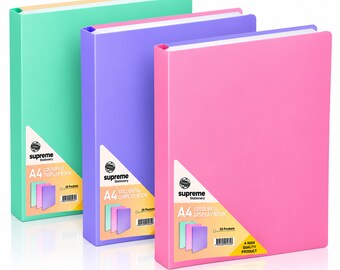 A4 Display Book Duo Pastel Colour Presentation Folders Clear Plastic Pockets Document Organiser for School College Office and Home–Pack of 3