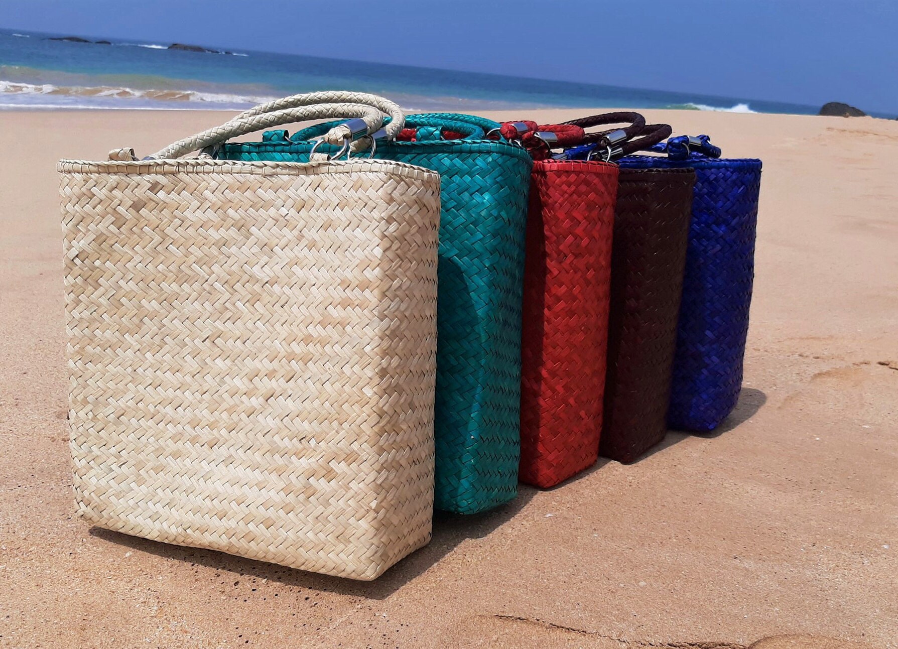 Straw beach bag handmade pandan woven weave tote bag straw Etsy
