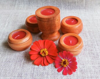 Wooden Candle Holders /Christmas Décor /Tea light Holder /House warming  Candle Holders /  Natural Candle Stick / 05 Nos Set