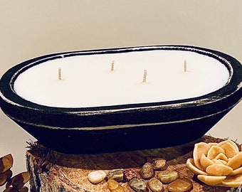 BLACK WOOD Dough Bowl Candle | 20oz Wax Fill | Your Choice of Cotton or Cracklin' Wood Wicks | Highly Scented Premium Fragrances!