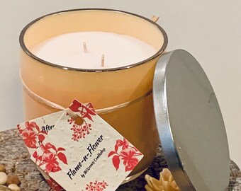 FLAME-n-FLOWER | Luxury Glass Candle | 14oz Wax Fill | Double Wick | Highly Scented Premium Fragrances | Repurpose With Wildflowers