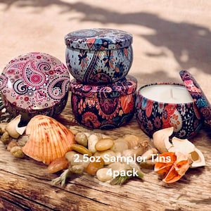 4 PACK | SAMPLER Traveler Tin Candles | 2.5 Ounce Wax Fill (each) | 10oz TW Wax | Highly Scented Premium Fragrances