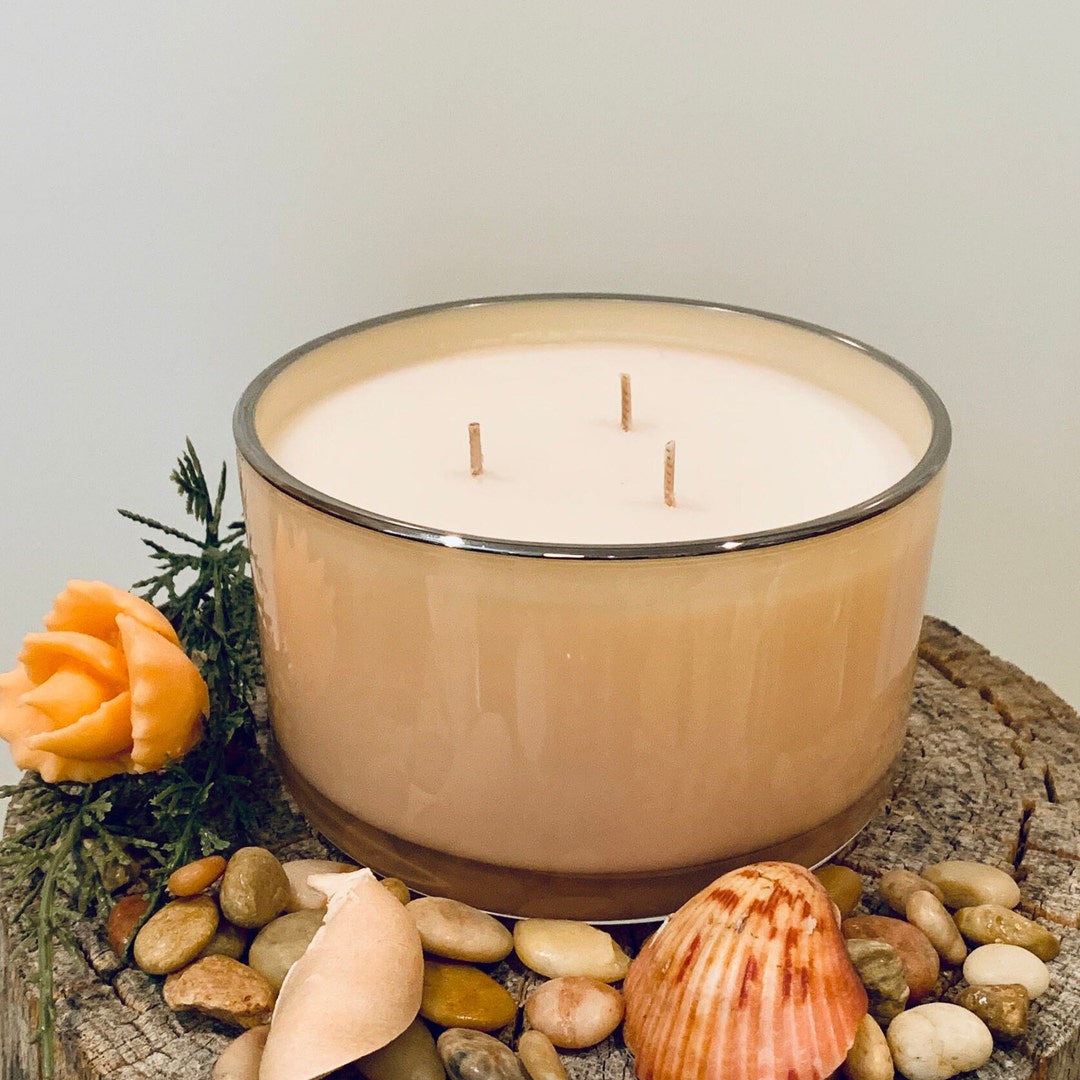 Triple Wick Heavy Glass Bowl Candle Silver Rimmed 18oz Etsy