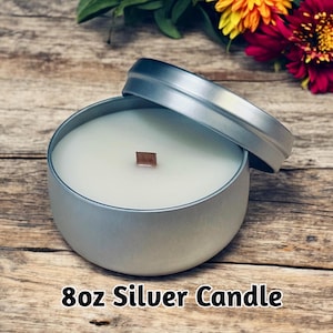 BLACK or WHITE or SILVER | Wooden Wick | 8oz Tin Candle | Fabulous Premium Fragrances | Highly Scented