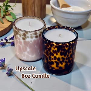Tortoise Shell or Shimmering Green-Pink Candle | Hand Blown Glass | 8oz Wax Fill | Wide Variety of Fabulous Premium Fragrances | Gift Boxed!