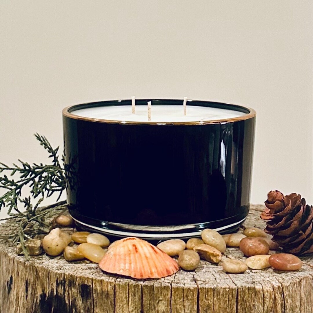 ELEGANT Heavy Glass Bowl Candle CORAL or BLACK Bowl 18oz Wax Fill Wide