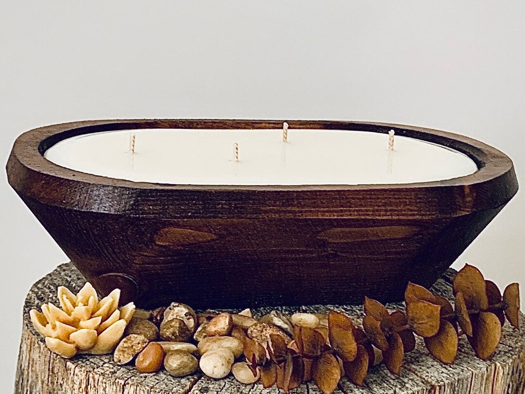 4Wick DOUGH BOWL CANDLE Dark Brown Wood 20oz Wax Fill Etsy España