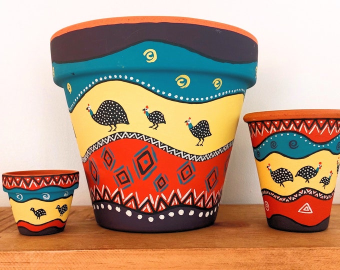 Twiza Guinea Foul Mosaic Hand Painted Terracotta Plant Pots