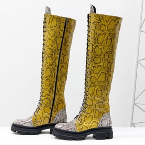 Over knee high boots 49 cm with laces genuine leather chunky sole. Its the best sales trend made at your measurements. Lace up. Winter fall