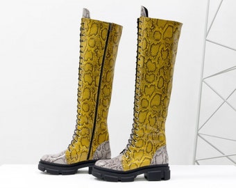 Over knee high boots 49 cm with laces genuine leather chunky sole. Its the best sales trend made at your measurements. Lace up. Winter fall