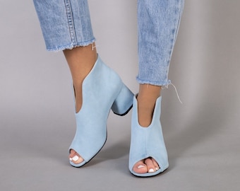 Leather Open Toe Booties: Low Heel Shoes